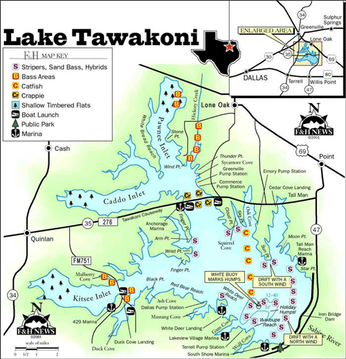 Lake Tawakoni Fishing Map